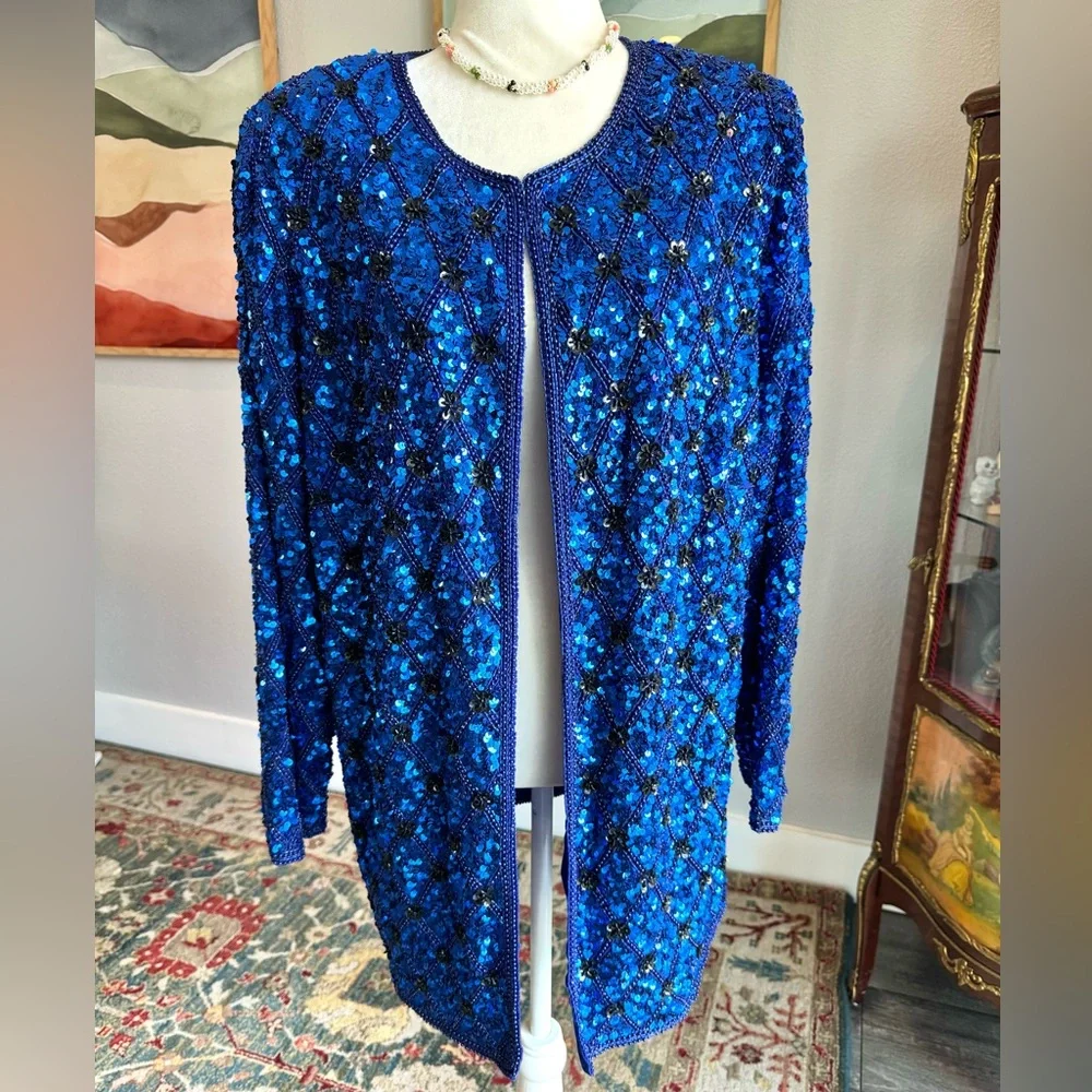 Stenay Blue Beaded Silk Sequined Vintage Jacket